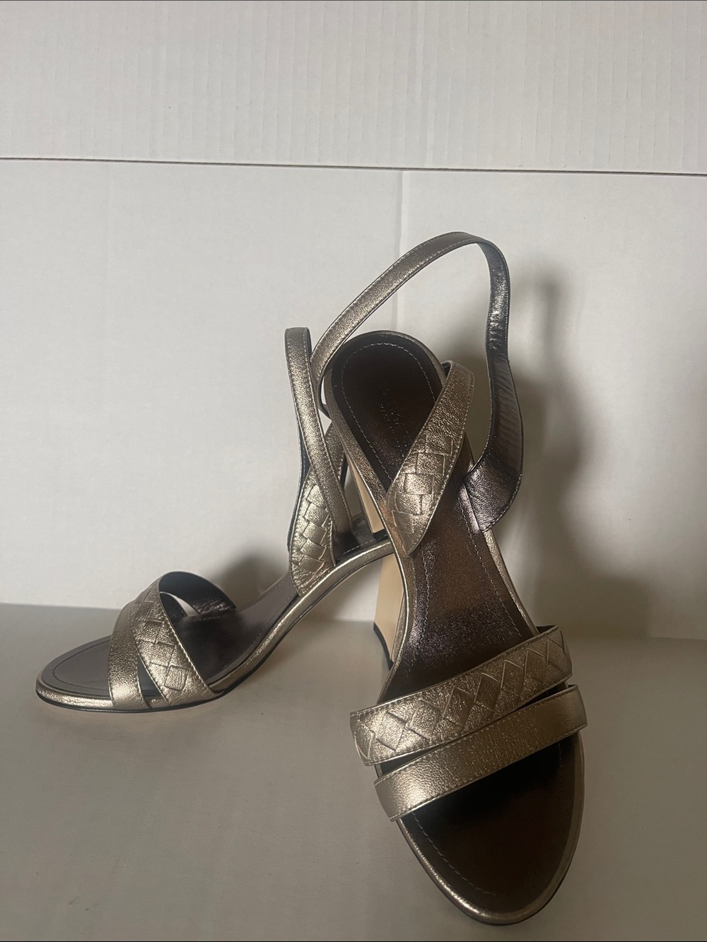 Bottega Veneta Metallic Gold Woven Slingback Heels